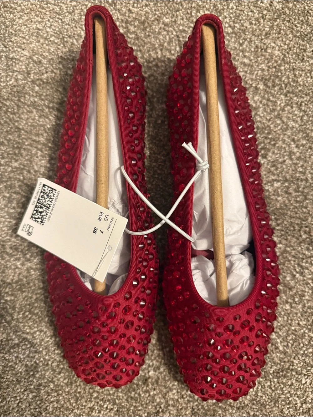 H&M Red Crystal-Studded Ballet Flats